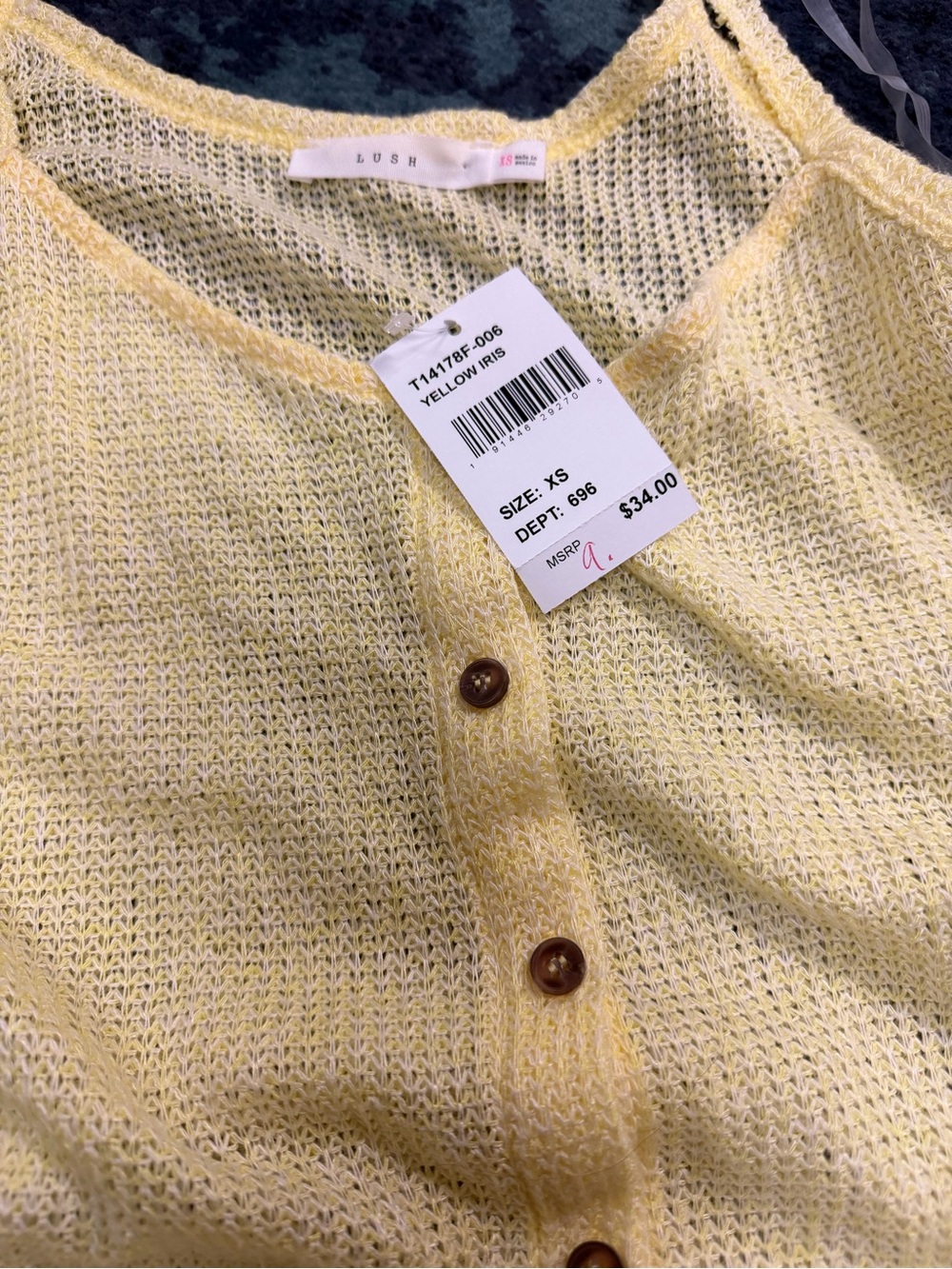 Lush Pale Yellow Open-Weave Button Cardigan
